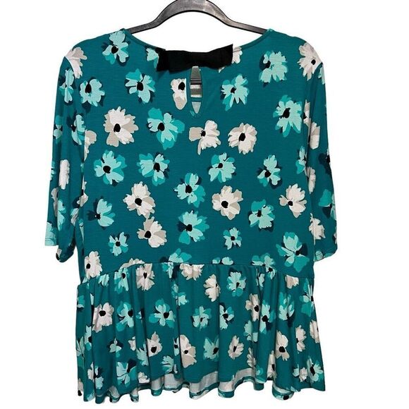 Cute summer top elbow sleeve emerald green floral peplum waist bow knot sz large - Picture 3 of 11